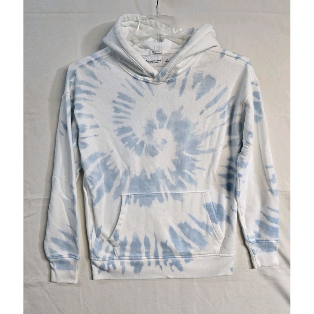 Abercrombie Fitch Men's Relaxed Hoodie White Blue Tie-dye XS NWT
